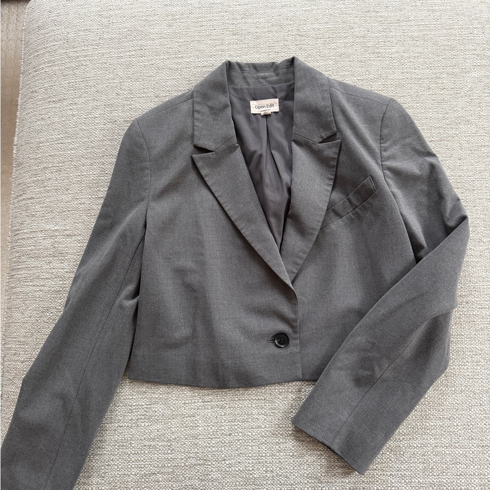 Open Edit Gray Women's Cropped Blazer
